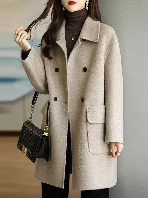 Stylish Mid-Length Woolen Coat - đánh giá và giá Wool Coat Peacoat
