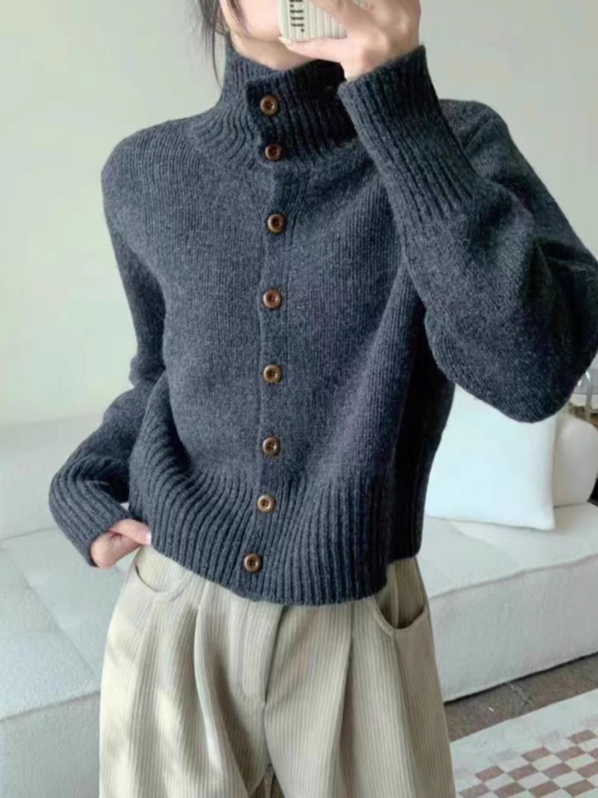 French new turtleneck short ca - đánh giá và giá Wool Coat Peacoat